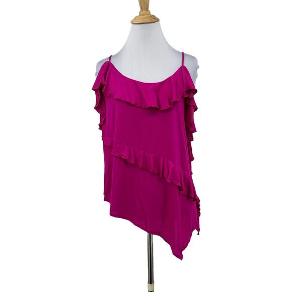 Anthropologie Asymmetrical Ruffle Cami Women XS Extra Small Raspberry Tiered - Picture 1 of 13